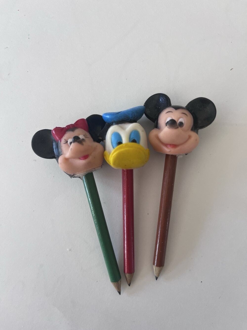 Vintage Disney Mickey Minnie Mouse Donald Duck Pencil Toppers With Pencil